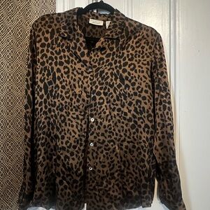 Lord & Taylor Brown and Black Leopard Print Blouse
